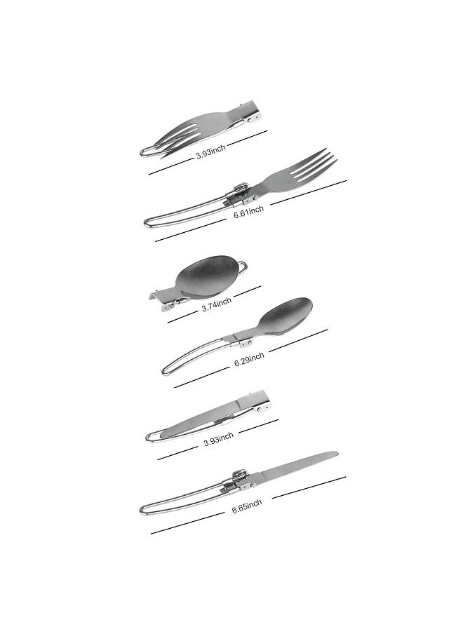 Generic - 3PCS Folding Knife Fork Spoon Set Foldable Cutlery Set Stainless Steel Camping Cutlery Set for Travel Trekking Hiking with Storage Bags - Image 1