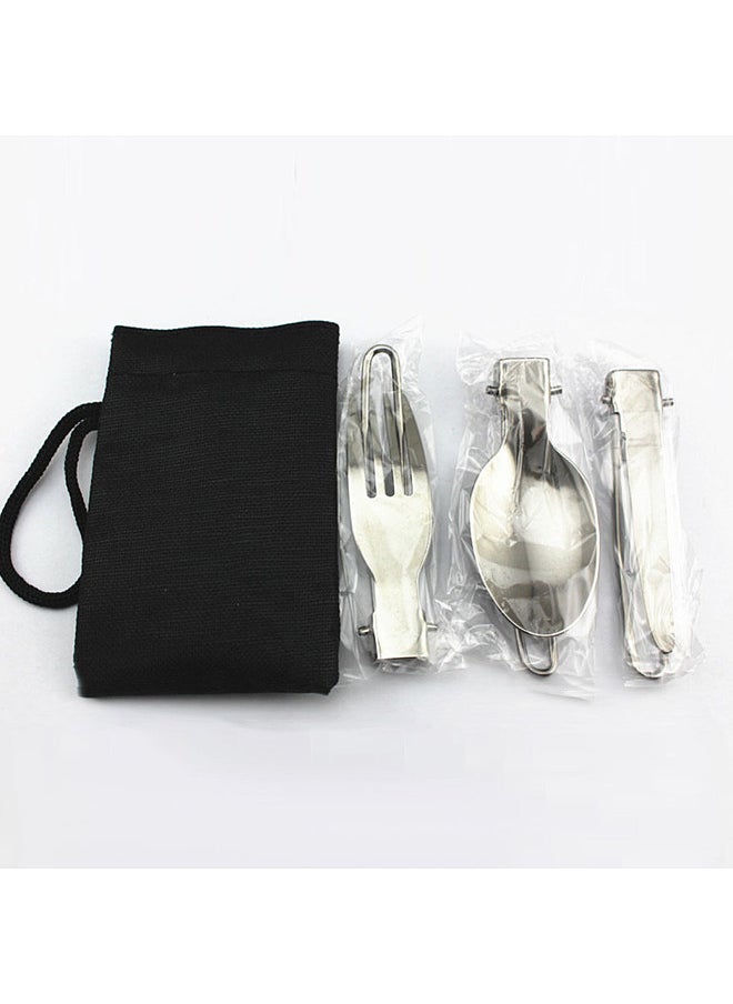 Generic - 3PCS Folding Knife Fork Spoon Set Foldable Cutlery Set Stainless Steel Camping Cutlery Set for Travel Trekking Hiking with Storage Bags - Image 1