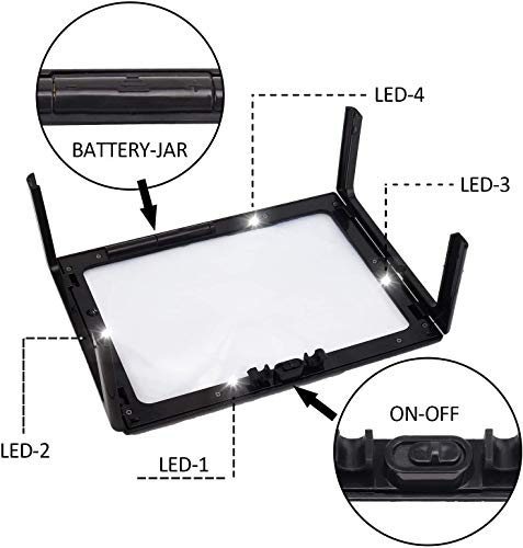 Styxon A4 Full Page Magnifying Glass Hands-Free Magnifier, Large Reading Magnifying Glass with 4 LED Lights, Foldable Desktop Portable Rectangular Magnifier for Low Vision, Seniors with Aging Eyes - Image 4