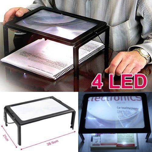 Styxon A4 Full Page Magnifying Glass Hands-Free Magnifier, Large Reading Magnifying Glass with 4 LED Lights, Foldable Desktop Portable Rectangular Magnifier for Low Vision, Seniors with Aging Eyes - Image 3