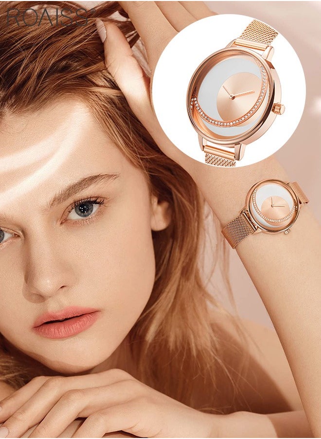 roaiss - Women's Mesh Strap Quartz Watch, Analog Display Round Dial Watch, Waterproof Elegant Watch as Gift for Women - Image 1