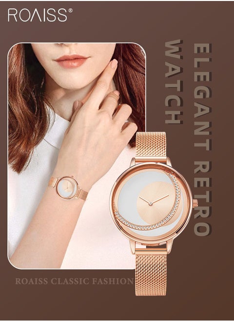 Women's Mesh Strap Quartz Watch, Analog Display Round Dial Watch, Waterproof Elegant Watch as Gift for Women