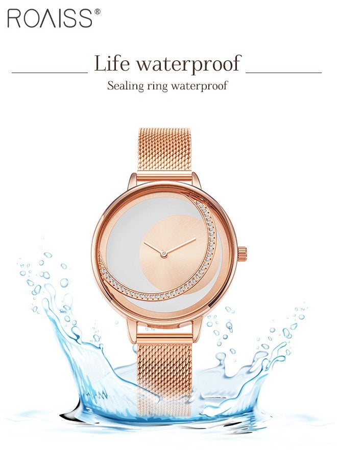 roaiss - Women's Mesh Strap Quartz Watch, Analog Display Round Dial Watch, Waterproof Elegant Watch as Gift for Women - Image 1