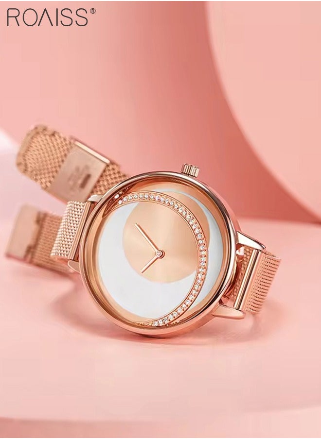 roaiss - Women's Mesh Strap Quartz Watch, Analog Display Round Dial Watch, Waterproof Elegant Watch as Gift for Women - Image 1