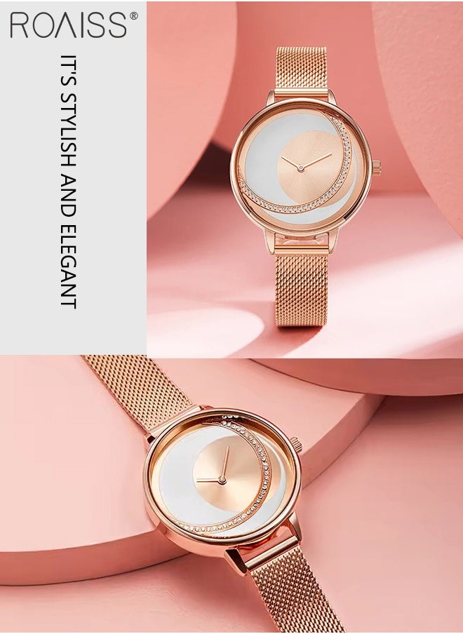 roaiss - Women's Mesh Strap Quartz Watch, Analog Display Round Dial Watch, Waterproof Elegant Watch as Gift for Women - Image 1