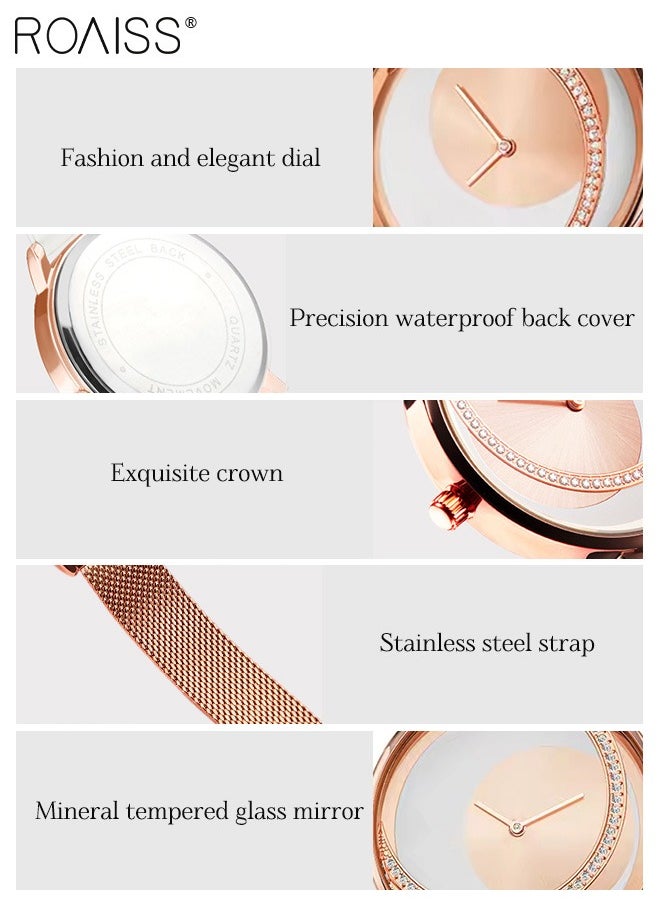 roaiss - Women's Mesh Strap Quartz Watch, Analog Display Round Dial Watch, Waterproof Elegant Watch as Gift for Women - Image 1