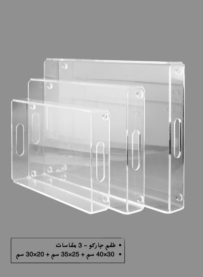 Garkoo – Premium Acrylic Serving Tray Set (3-Piece) – Sizes 20×30 cm + 25×35 cm + 30×40 cm – Durable Seamless Design with Handles – Side Opening – Ideal for Hotels, Restaurants, and Room Service - Image 1