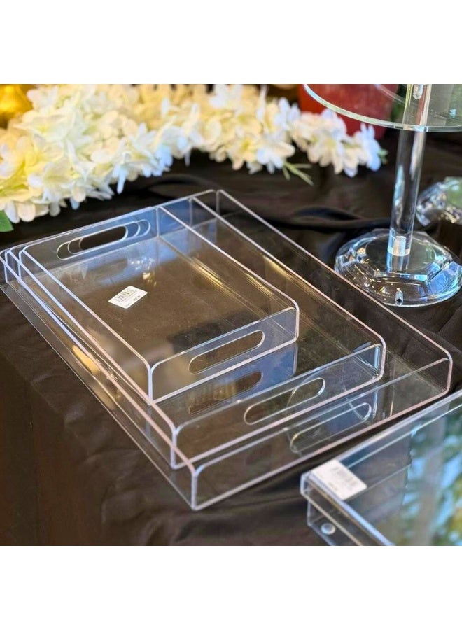 Garkoo – Premium Acrylic Serving Tray Set (3-Piece) – Sizes 20×30 cm + 25×35 cm + 30×40 cm – Durable Seamless Design with Handles – Side Opening – Ideal for Hotels, Restaurants, and Room Service - Image 2