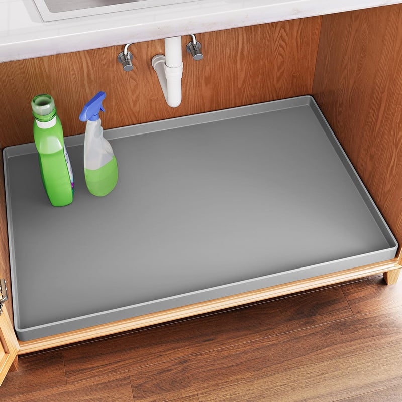 FLATO Waterproof Under Sink Mat 40 x 22 Shelf Liner for Kitchen and Bathroom Cabinet Protector Organizers and Storage Flexible Silicone Drip Tray
