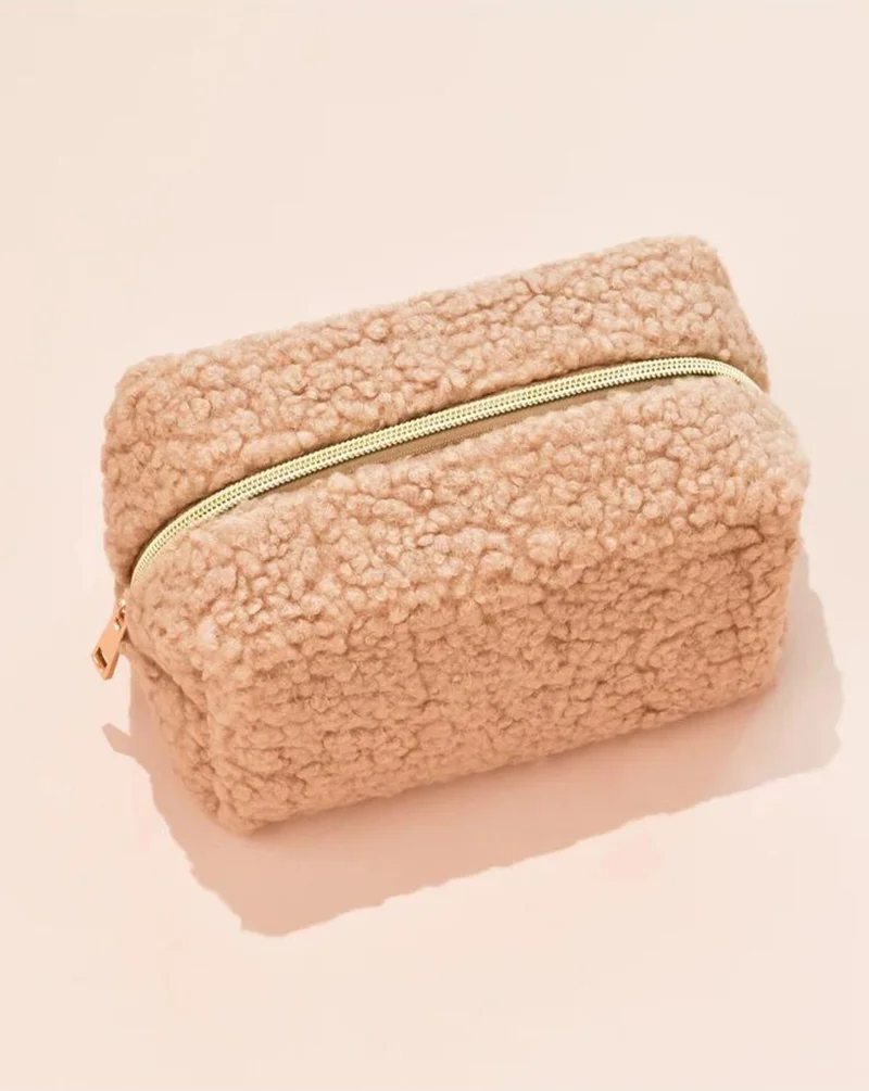 Bahels Teddy Plush Camel Medium Size Makeup Bag