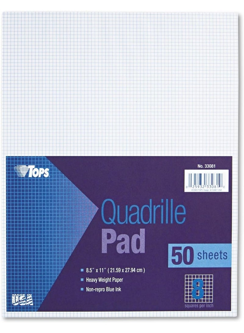 TOPS TOPS Quadrille Pad, Gum-Top, 8-1/2 x 11 Inches, Quad Rule , White Paper, 50 Sheets per Pad (33081) - Image 1