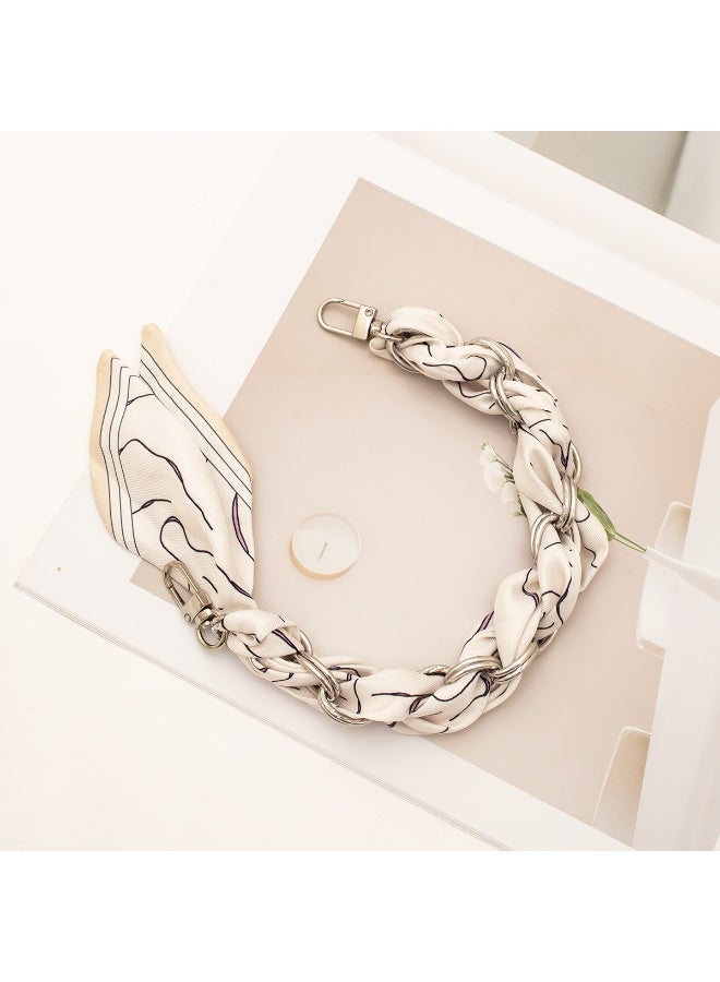 NIBEMINENT Beaded Phone Lanyard, Anti Lost Removable Wrist Strap, Short Sleeve Knitted Dress Bracelet Pendant, Phone Keychain Lanyard,1/White