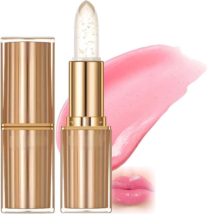 Thanksgiving Christmas Colour Changing Lip Balm Temperature Sensitive Jelly Lipstick with Gold Foil Long Lasting Hydrating Formula Natural Pink Moisturising Gloss Lightweight Smooth Lip for Women