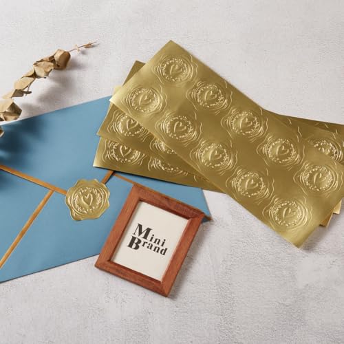 Homtable 300 Pieces Embossed Gold Foil Stickers Gold Stickers for Envelopes, Wedding Invitations, Christmas Greeting Cards Envelopes (Gold Heart-Love) - Image 3