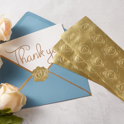 Homtable 300 Pieces Embossed Gold Foil Stickers Gold Stickers for Envelopes, Wedding Invitations, Christmas Greeting Cards Envelopes (Gold Heart-Love) - Image 4