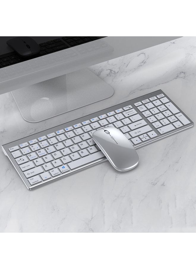 BURAQ - 109 Three-mode Wireless Bluetooth Keyboard Mouse Set(Silver) - Image 1