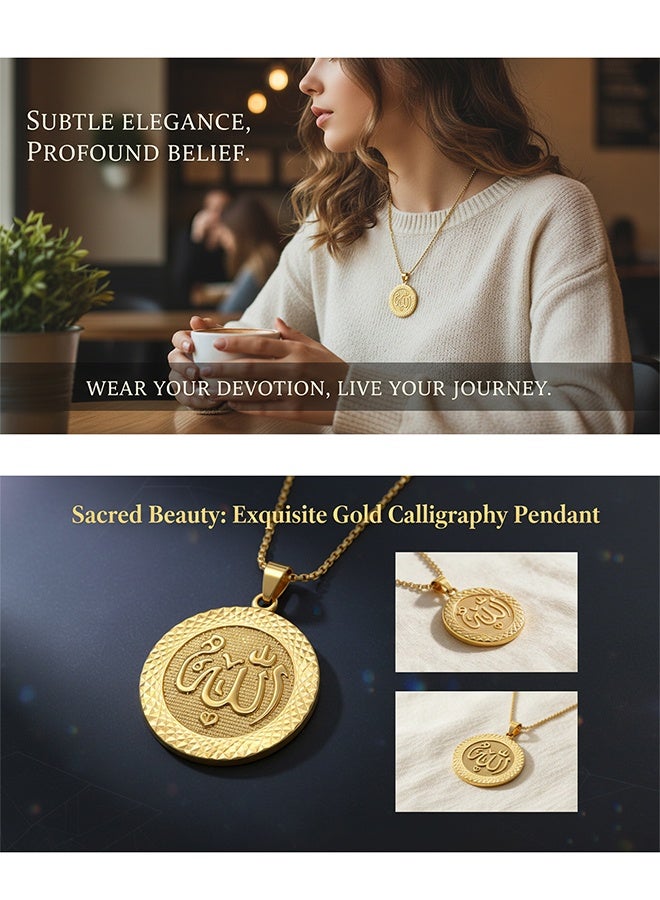 Lemon Fashion Plated 18K Gold Allah Pendant Round Necklace - Image 4