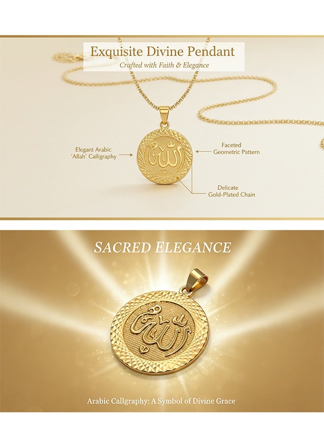 Lemon Fashion Plated 18K Gold Allah Pendant Round Necklace - Image 3