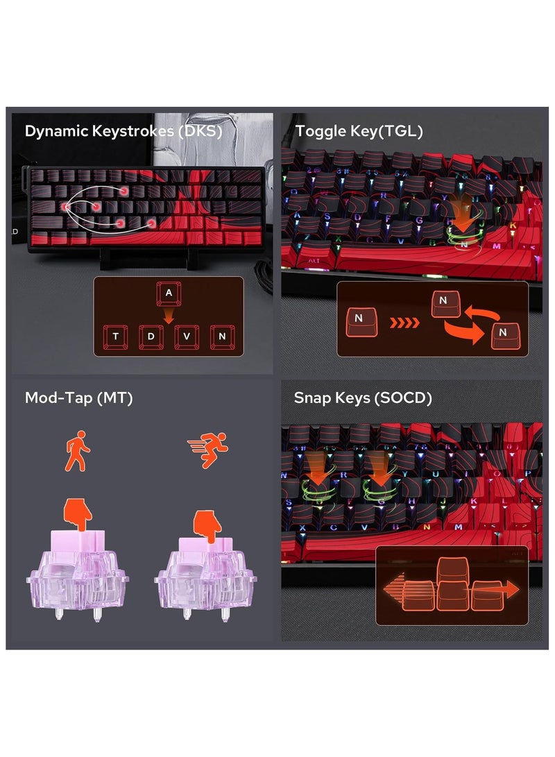 AULA Aula WIN60 HE 60% Wired Magnetic Keyboard with Adjustable Actuation, 8000 Hz Polling Rate, Hall Effect Switches, Hot-Swap, for FPS Games (Red Topographic)  - Image 2