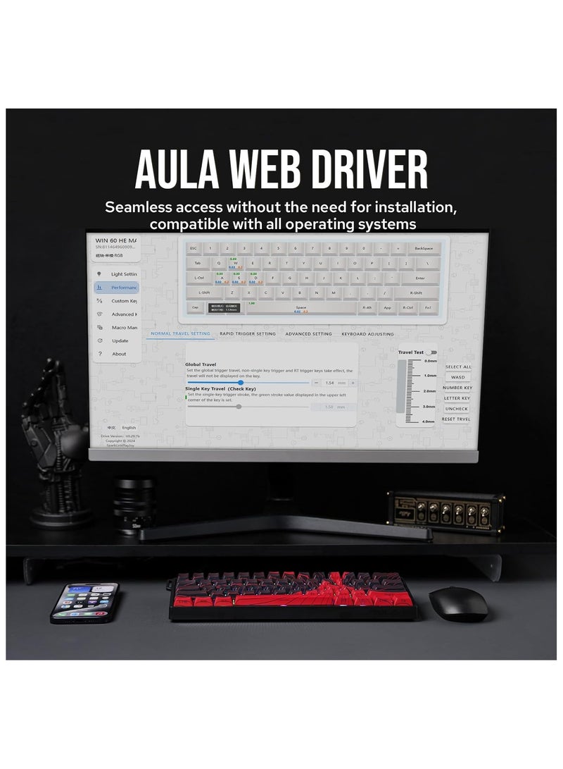 AULA Aula WIN60 HE 60% Wired Magnetic Keyboard with Adjustable Actuation, 8000 Hz Polling Rate, Hall Effect Switches, Hot-Swap, for FPS Games (Red Topographic)  - Image 4