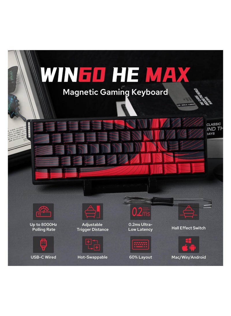 AULA Aula WIN60 HE 60% Wired Magnetic Keyboard with Adjustable Actuation, 8000 Hz Polling Rate, Hall Effect Switches, Hot-Swap, for FPS Games (Red Topographic)  - Image 1