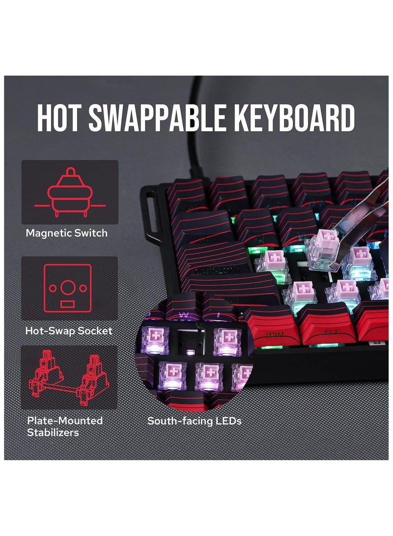 AULA Aula WIN60 HE 60% Wired Magnetic Keyboard with Adjustable Actuation, 8000 Hz Polling Rate, Hall Effect Switches, Hot-Swap, for FPS Games (Red Topographic)  - Image 5