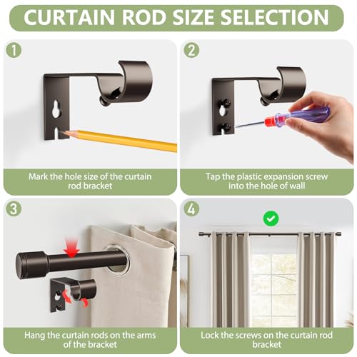 Edidonson 5/8” Diameter Bronze Curtain Rods 30-90 Inch, for 30-84 Inch Windows, Adjustable Splicing Antique Bronze Curtain Rods for Windows with Brackets, Window Rod Long Small Dark Brown Curtains Rod - Image 4