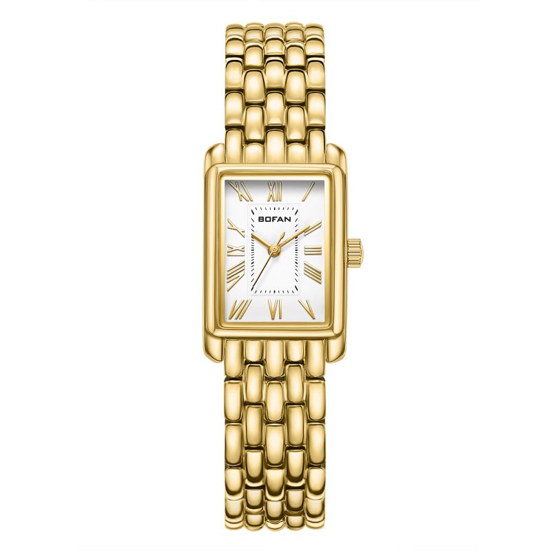 BOFAN Gold Watches for Women with Vintage Bracelet Rectangular Case Roman DialAdjustment Tool IncludedWater Resistant - Image 2