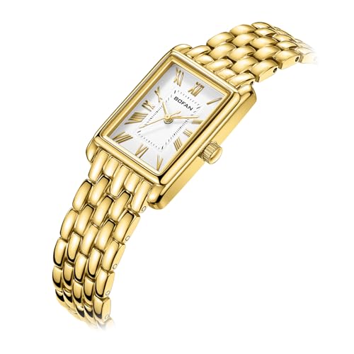 BOFAN Gold Watches for Women with Vintage Bracelet Rectangular Case Roman DialAdjustment Tool IncludedWater Resistant - Image 3
