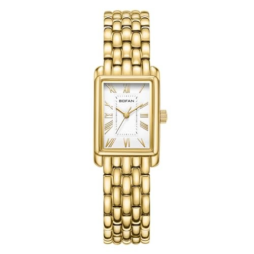 BOFAN Gold Watches for Women with Vintage Bracelet Rectangular Case Roman DialAdjustment Tool IncludedWater Resistant - Image 1