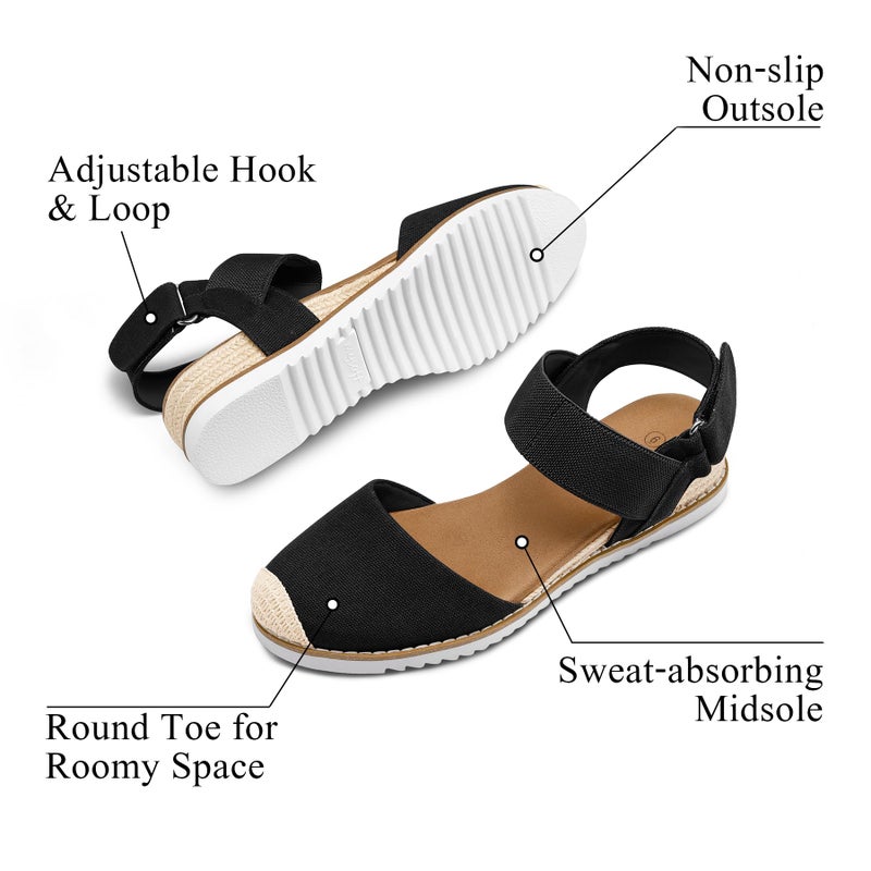 mysoft Women's Low Wedge Sandals Comfortable Closed Toe Espadrilles Slip on Elastic Ankle Strap Walking Sandals - Image 3