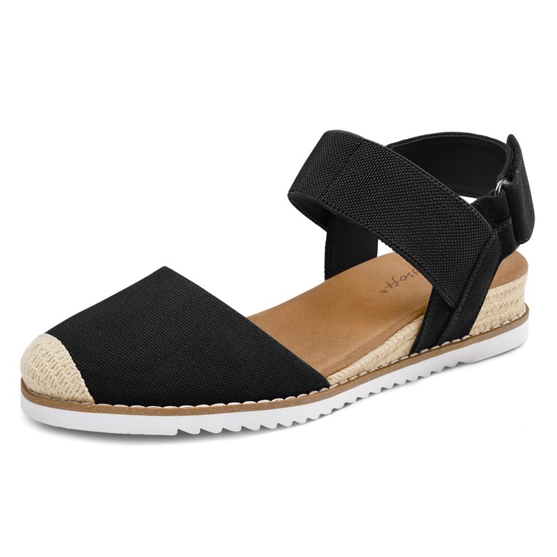 mysoft Women's Low Wedge Sandals Comfortable Closed Toe Espadrilles Slip on Elastic Ankle Strap Walking Sandals - Image 1