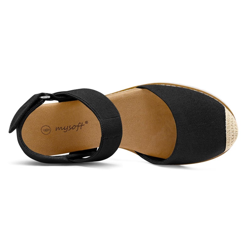 mysoft Women's Low Wedge Sandals Comfortable Closed Toe Espadrilles Slip on Elastic Ankle Strap Walking Sandals - Image 5