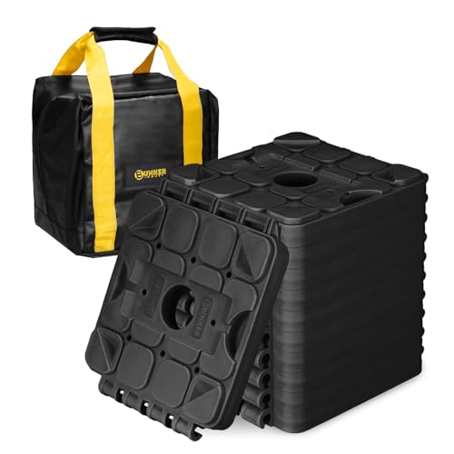 BUNKER INDUST RV Leveling Blocks/Stackable Jack Blocks/Interlocking Design for Customizable Recovery Boards, 10 Pack Multifunctional Wheels Stabilizer Blocks with Bag for Camper Trailer (Black) - Image 1