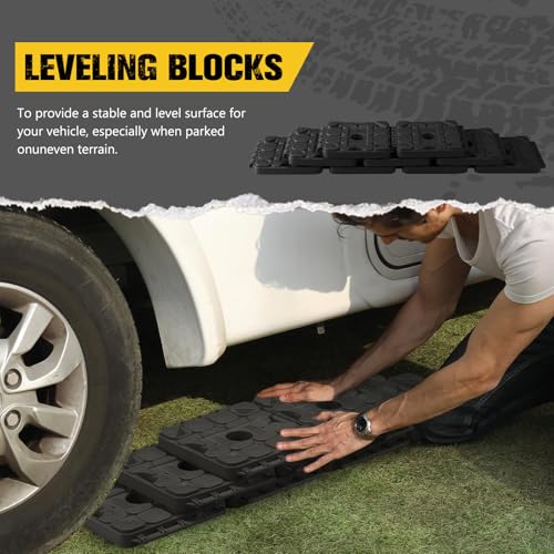 BUNKER INDUST RV Leveling Blocks/Stackable Jack Blocks/Interlocking Design for Customizable Recovery Boards, 10 Pack Multifunctional Wheels Stabilizer Blocks with Bag for Camper Trailer (Black) - Image 4