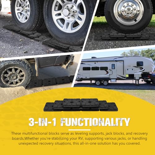 BUNKER INDUST RV Leveling Blocks/Stackable Jack Blocks/Interlocking Design for Customizable Recovery Boards, 10 Pack Multifunctional Wheels Stabilizer Blocks with Bag for Camper Trailer (Black) - Image 2