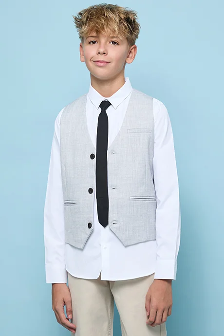 R&B Solid Shirt with Waistcoat and Neck Tie