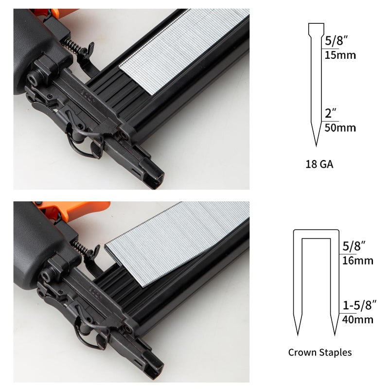 DOTOOL Pneumatic Brad Nailer,18 Gauge,2 in 1 Air Nail Gun Staple Gun,Accepts 2 Inch Brad Nails and Crown 1-5/8 inch Staples,with Carrying Case and 1000pcs Nails,for Carpentry, DIY,Woodworking - Image 3
