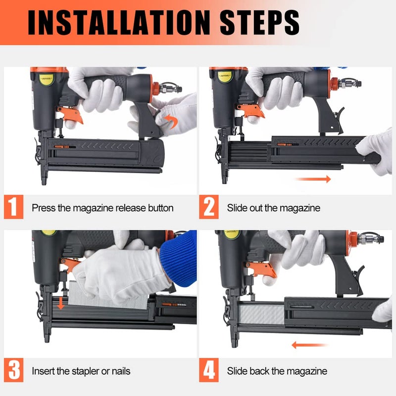 DOTOOL Pneumatic Brad Nailer,18 Gauge,2 in 1 Air Nail Gun Staple Gun,Accepts 2 Inch Brad Nails and Crown 1-5/8 inch Staples,with Carrying Case and 1000pcs Nails,for Carpentry, DIY,Woodworking - Image 5