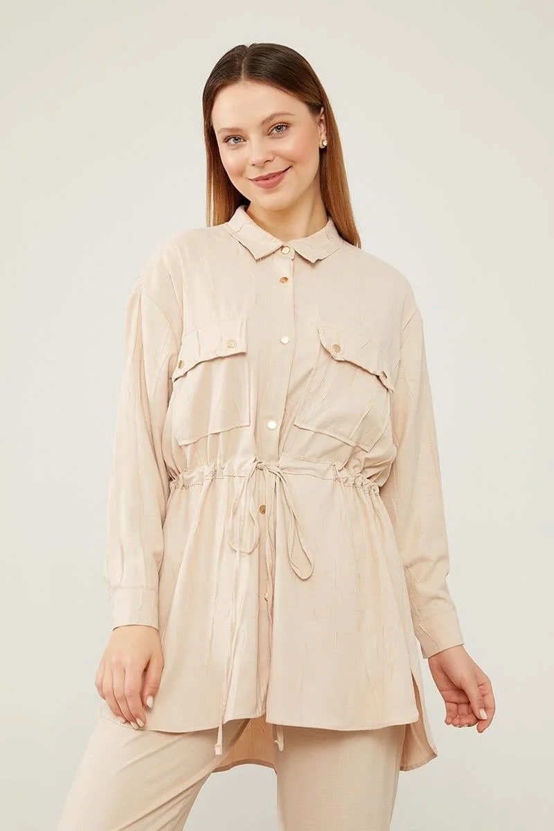 Levidor Beige Waist Drawstring Trousers Sports Suit