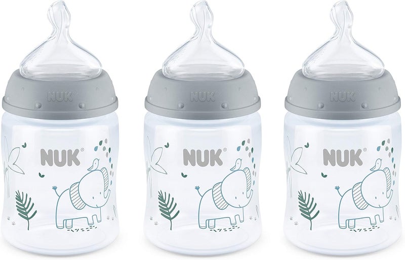 NUK Smooth Flow Anti Colic Baby Bottle Set - Elephant Design, 5 Ounce (3 Pack) - Image 1