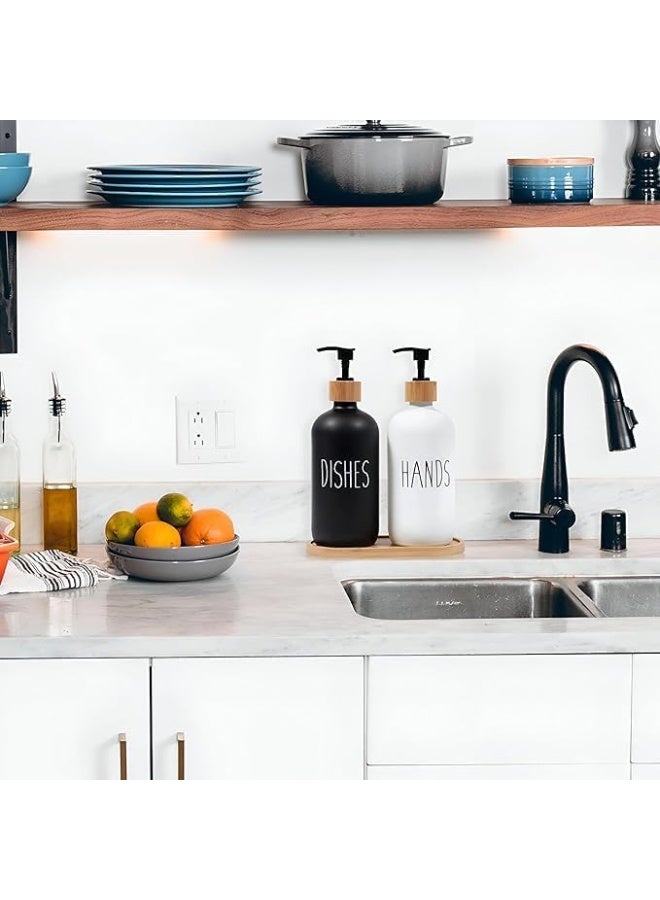 500ml dish and hand soap dispenser, 2-piece set, refillable soap dispenser, square shape (black and white) - Image 2