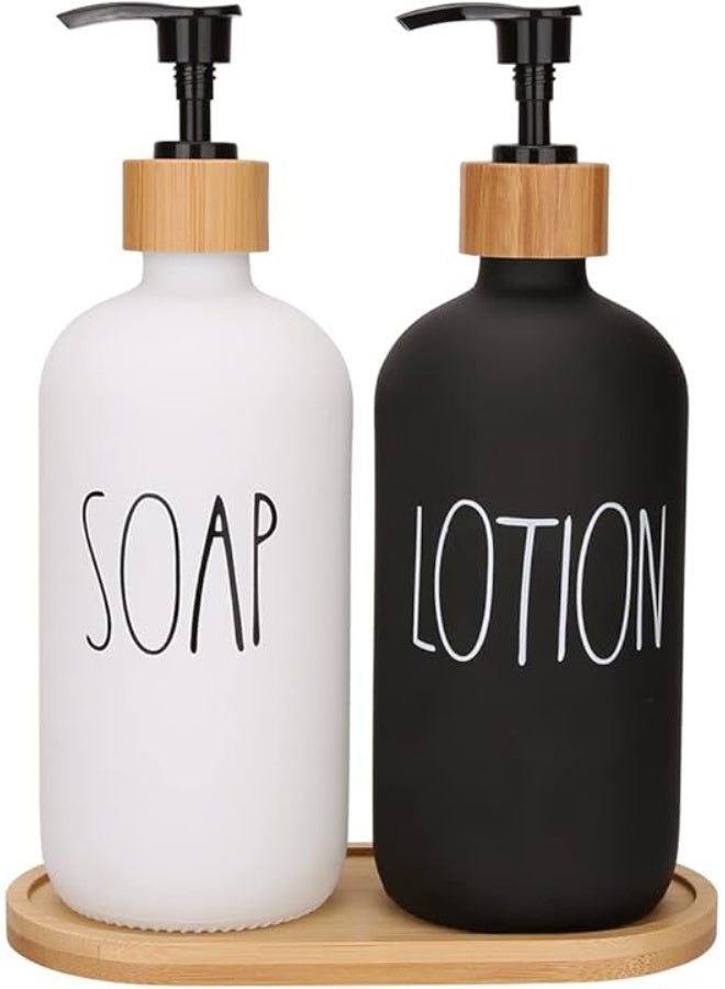 500ml dish and hand soap dispenser, 2-piece set, refillable soap dispenser, square shape (black and white) - Image 1