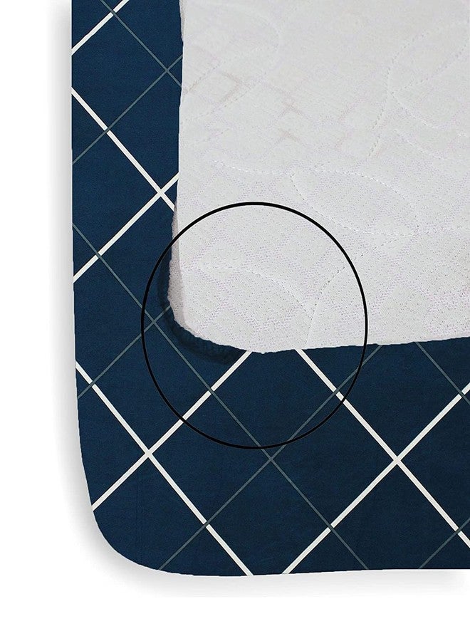 Avinya Cotton Feel Glace Cotton Elastic Fitted Printed Single Size Bed Bedsheet with one Pillow Cover(72"x 48"x 6) (Blue) - Image 2