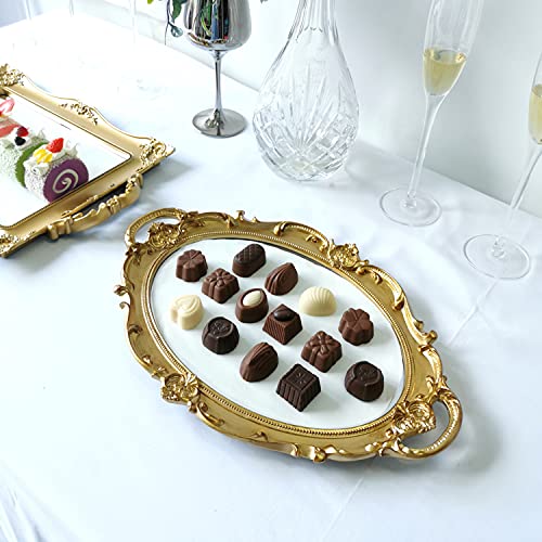 Yamfurga Oval Decorative Mirror Tray, French Style, Makeup Organizer, Jewelry Organizer, Serving Tray, 9.8"x 14.6", Gold - Image 2