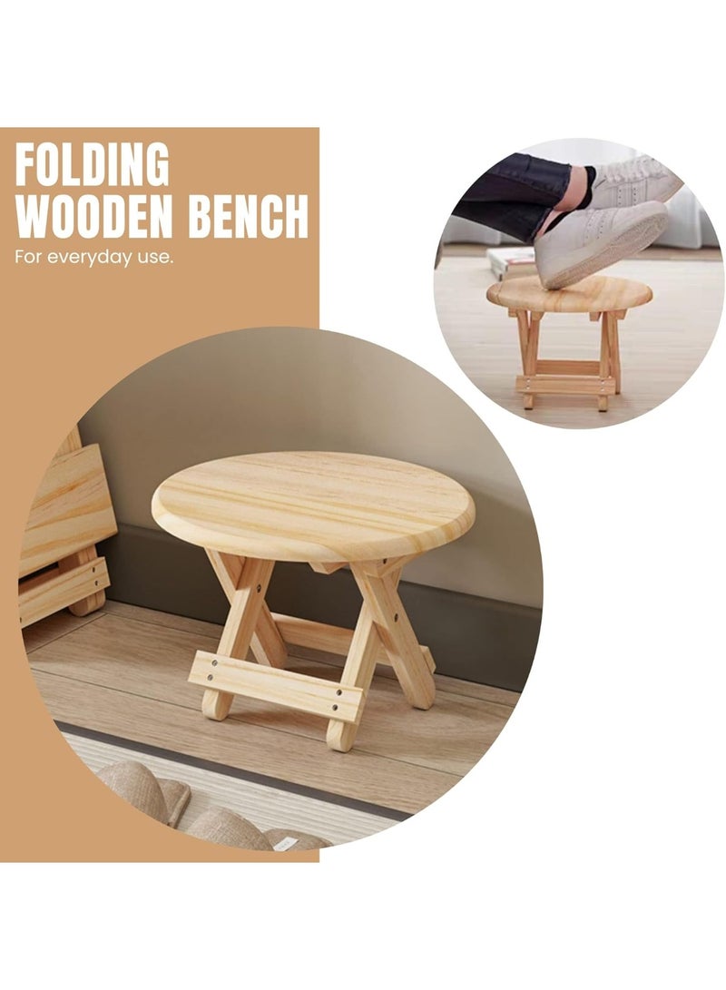 موثوقية التنبؤ مقعد خشبي قابل للطي، مقعد خشبي دائري محمول، مقعد أطفال من الخيزران للسفر، مسند للقدمين للمنزل والحمام والمطبخ والحديقة والمكتب، يتحمل وزن 90 كجم للأطفال والكبار - Image 2