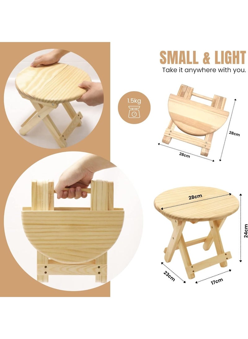 موثوقية التنبؤ مقعد خشبي قابل للطي، مقعد خشبي دائري محمول، مقعد أطفال من الخيزران للسفر، مسند للقدمين للمنزل والحمام والمطبخ والحديقة والمكتب، يتحمل وزن 90 كجم للأطفال والكبار - Image 3