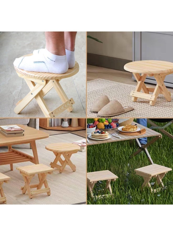 موثوقية التنبؤ مقعد خشبي قابل للطي، مقعد خشبي دائري محمول، مقعد أطفال من الخيزران للسفر، مسند للقدمين للمنزل والحمام والمطبخ والحديقة والمكتب، يتحمل وزن 90 كجم للأطفال والكبار - Image 5