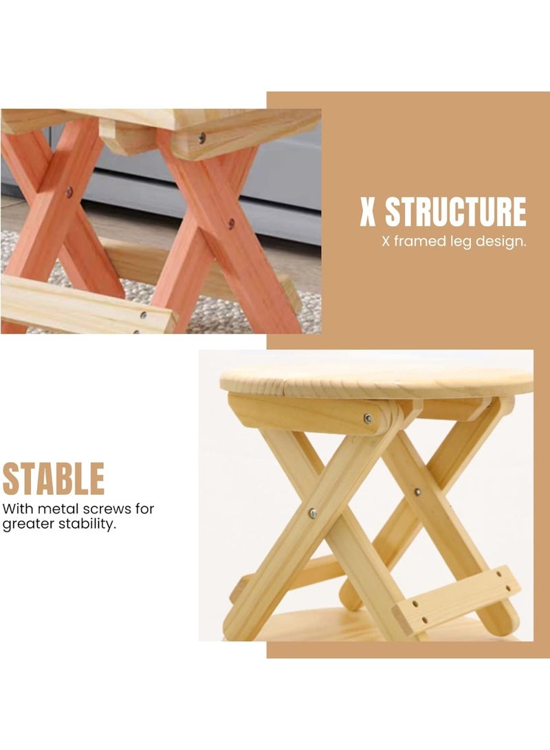 موثوقية التنبؤ مقعد خشبي قابل للطي، مقعد خشبي دائري محمول، مقعد أطفال من الخيزران للسفر، مسند للقدمين للمنزل والحمام والمطبخ والحديقة والمكتب، يتحمل وزن 90 كجم للأطفال والكبار - Image 4