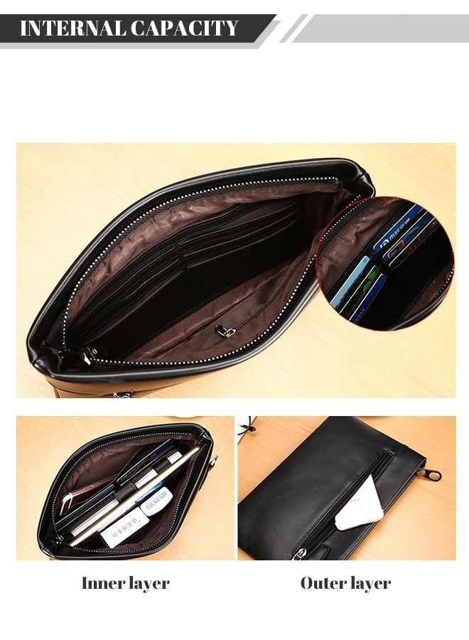 Bengal Mens Super Slim Anti Theft Clutch Bag PU Textured Soft Leather Minimalist Large Wallet with Wristband Zipper Checkbook Card Case Business Gift for Men Black - Image 5